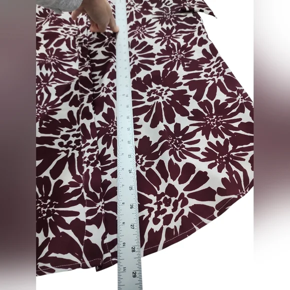 LOFT Floral Blouse Women Sz XL Burgundy Long Sleeve Casual Workwear Preppy Flowy - Picture 4 of 9